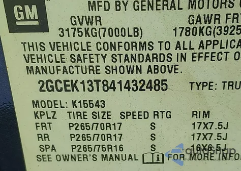 2004 Chevrolet Silverado 1500 Lt z USA, uszkodzony, nr VIN 2GCEK13T841432485